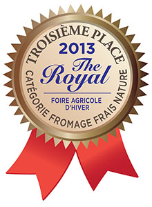 Gagnant 2013 de la troisième place
dans la catégorie Fromage frais nature
de la Foire agricole d'hiver The Royal
(Ricotta Extra fin)